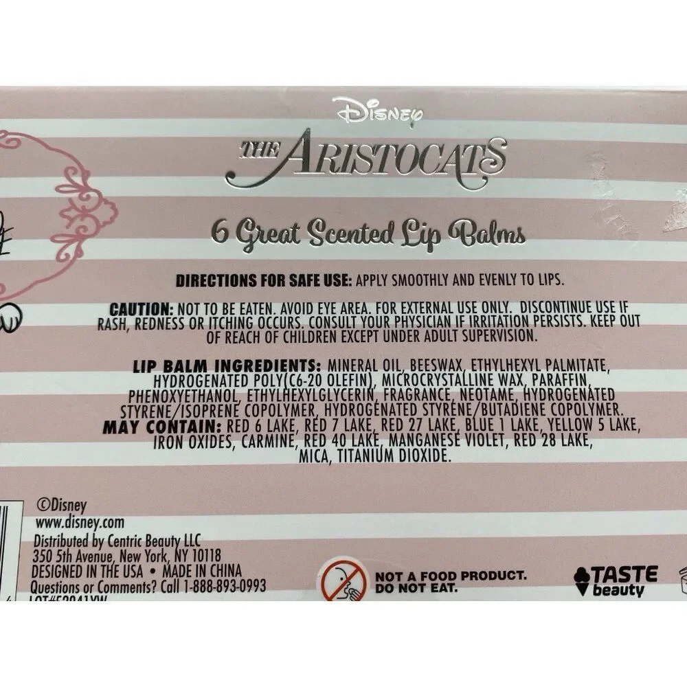 Set Of 6 Disney THE ARISTOCATS MARIE Lip Balms Scented Rose Lemon Peppermint NEW